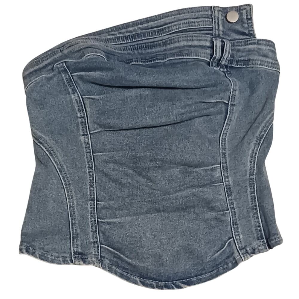 Galita Carefree Strapless Denim Top Faded Blue with Button Accents, Zipper Small